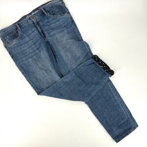 Eddie Bauer Navy White Stars Fabric Lined Boyfriend Relaxed Stretch Jeans Sz 16